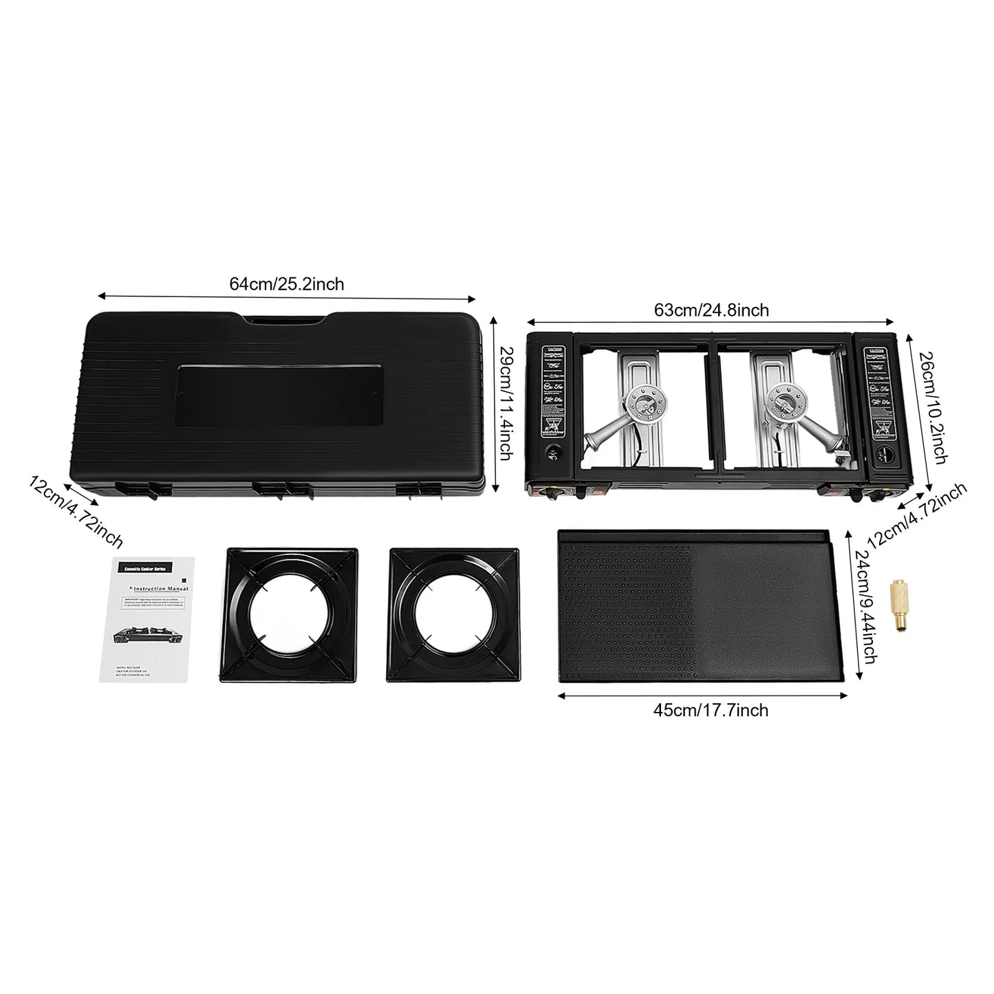 2500W Portable Camping Stove With 2 Burners Baking Tray Case