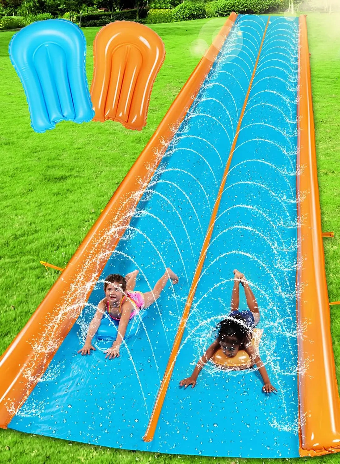 25ft x 6ft Heavy Duty Water Slide with Sprinkler and Inflatable Boards for Outdoor Summer Fun