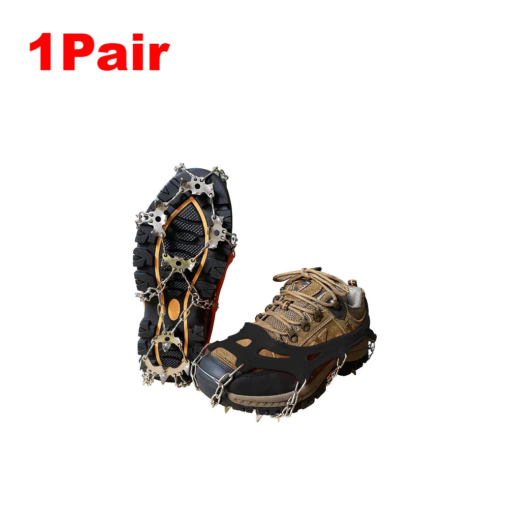 1/2Pair 19 Teeth Snow Spikes Crampons Anti Slip Ice Gripper Cleats Chain Claws for Hiking Climbing Fishing Walking Boots Cover 