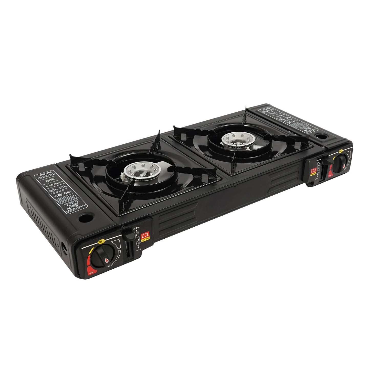 2-Burner Portable Camping Stove Butane Camping Stove Kit w/Baking Pan and Carrying Case Auto Ignition Camping Burner LPG