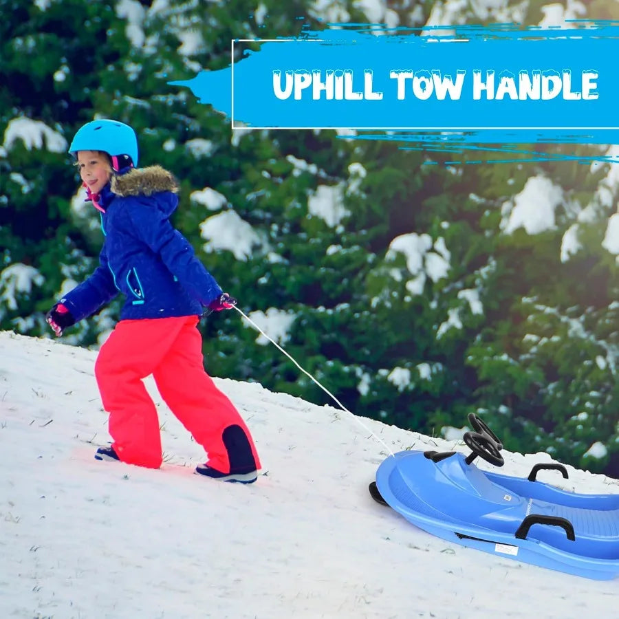 Steerable Snow Sled for Downhill Racing Lightweight Aluminum Frame Red Design Smooth Glide and Easy Control