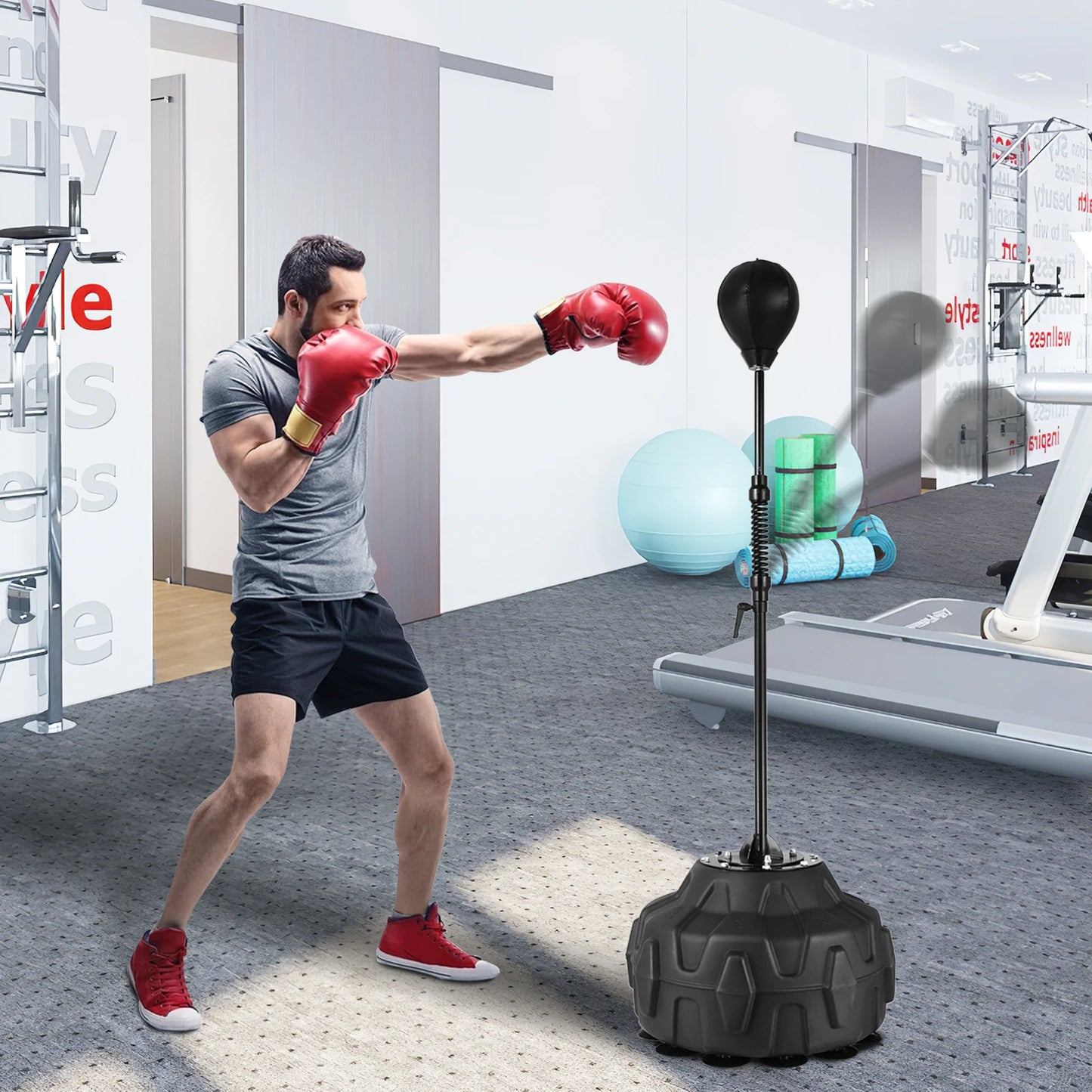 Punching Bag w/Stand Height Adjustable Kickboxing Bags Speed Ball Floor Standing Boxing Equipment for Fitness Training Home Gym