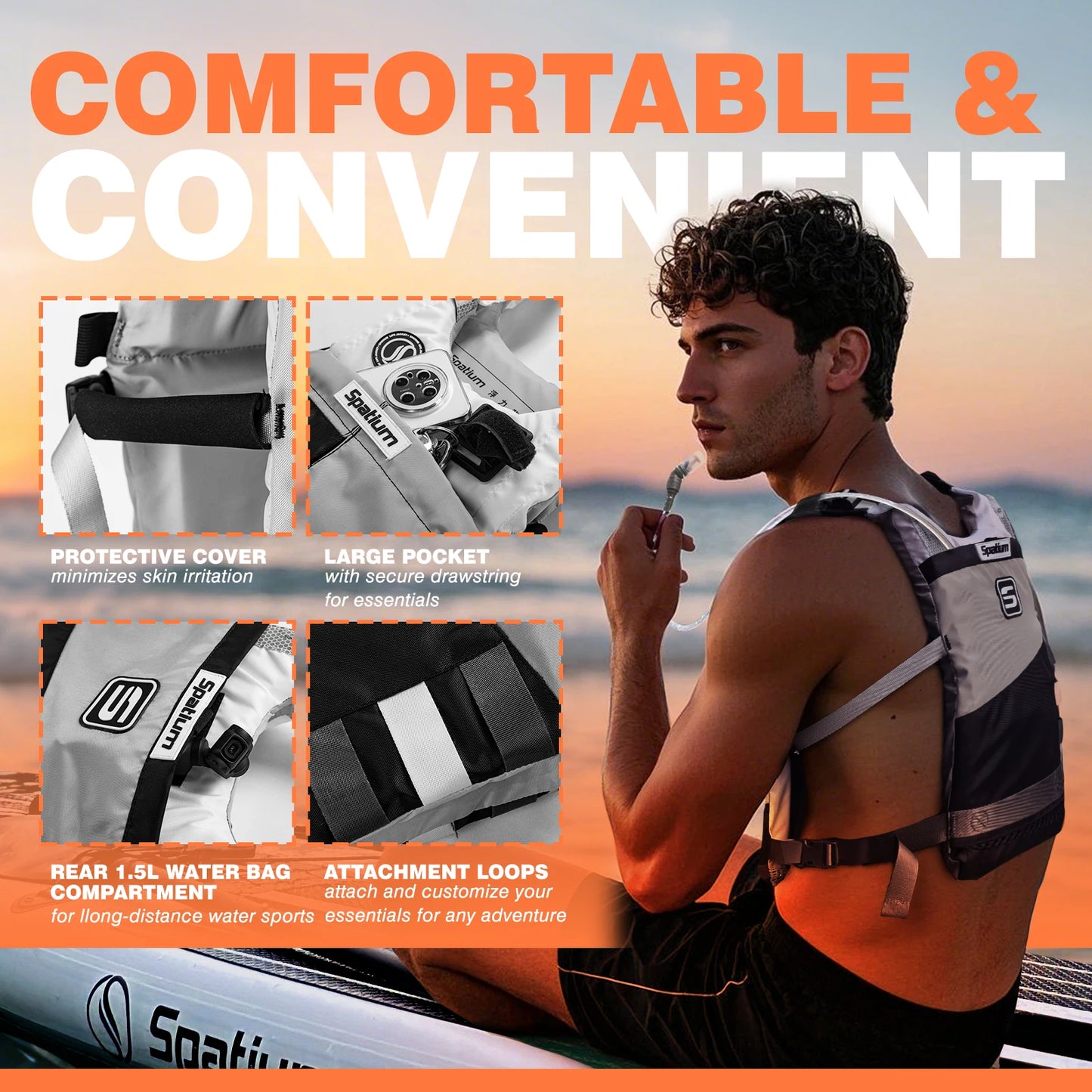 Spatium Life Vest for Adults Kayak KiteSurf Life Jacket Men Women Water Sports Swimming Drifting Collision Avoidance Life Jacket
