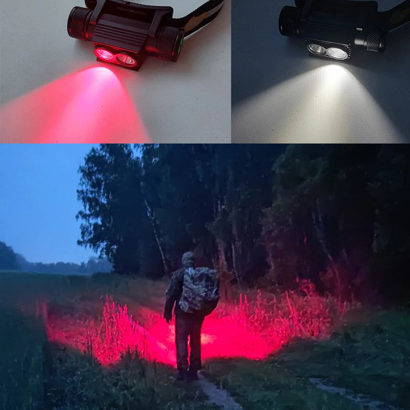 H25LR LED 90 High CRI Rechargeable Headlamp Powerful Lightweight Head Flashlight with Bright White Light 660nm Deep Red Torch