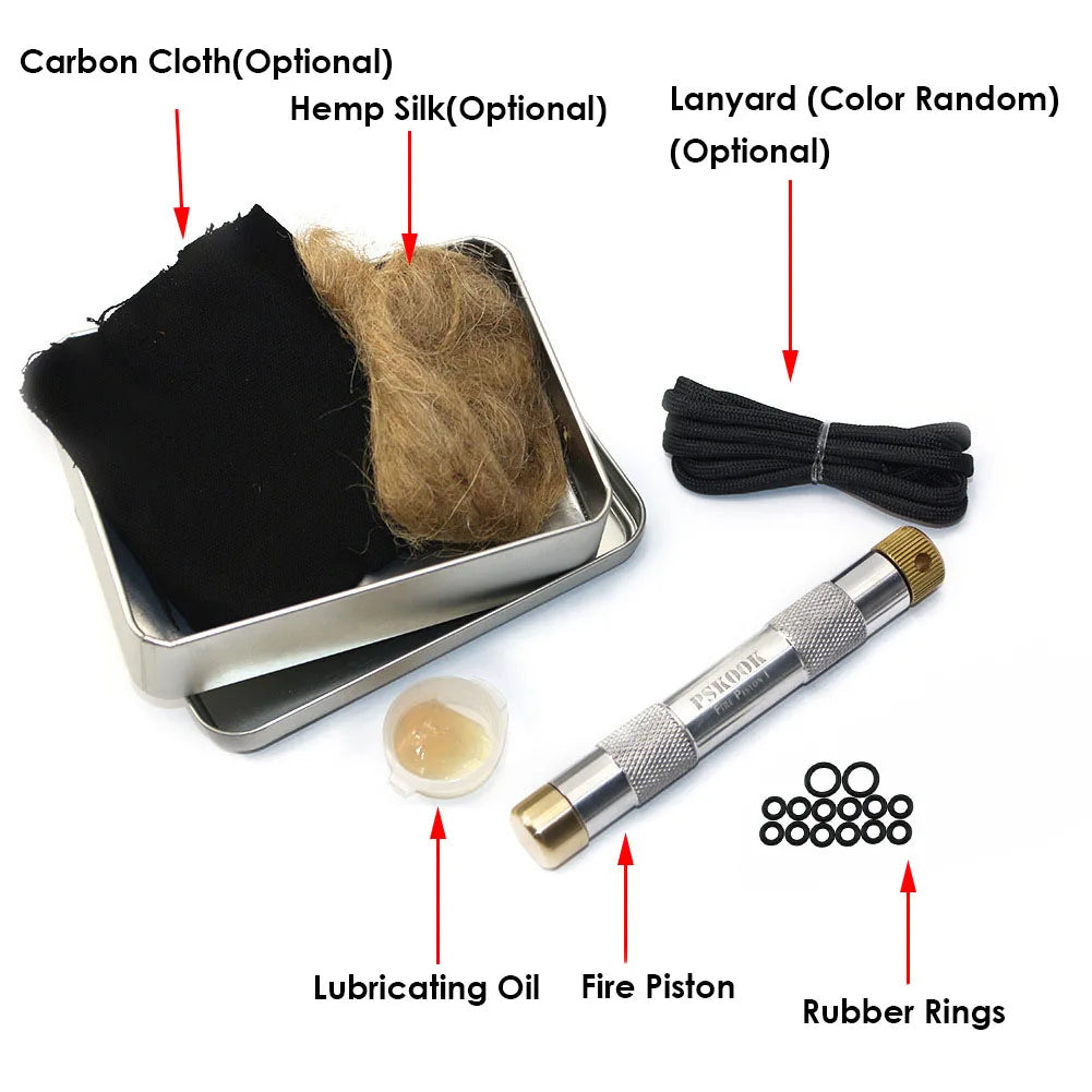 Brass Fire Starter Tube Portable Ignited Piston Firearm Useful Air Compression Fire Tube Survival Tool Heating Gadgets