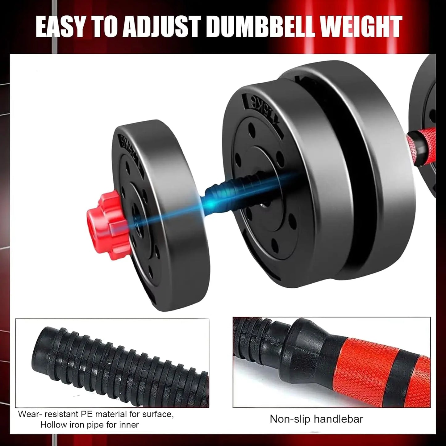44bls Adjustable Dumbbell Set for Home Gym Fitness Weight Plates, 3-in-1 Ergonomic Modes, Heavy Duty Cast for Strength Training