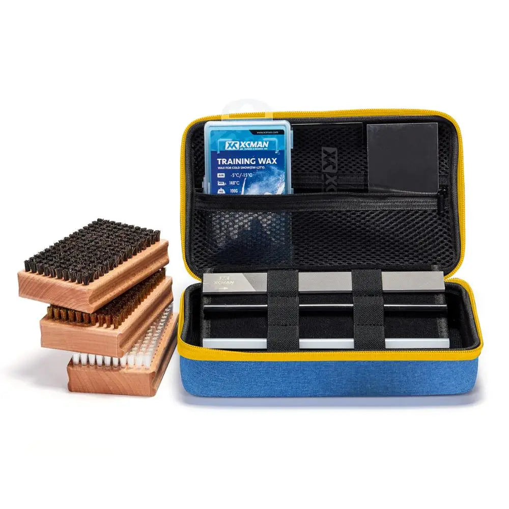 XCMAN Ski Snowboard Waxing & Tuning Complete Brush Kit - Nylon,Brass,Horsehair Brush Metal Scraper Wax Scraper and PTEX Flate Fi