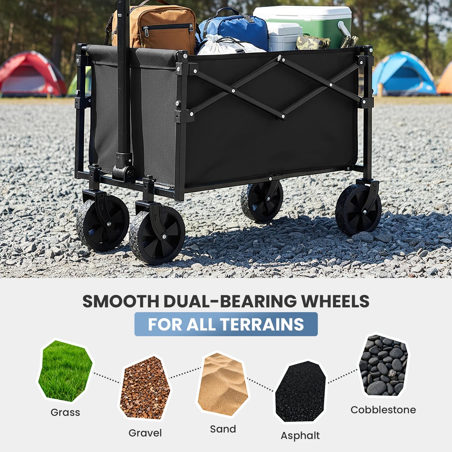 JHK Outdoor Foldable Collapsible Wagon with Wheels 176 lbs Capacity Lightweight Portable with Flexible Handle for Garden Camping