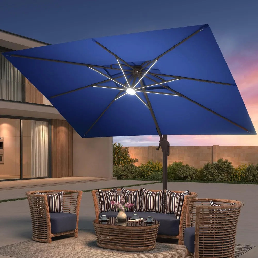 9x12 FT Patio Umbrella with Weighted Base and LED Lights Cantilever Outdoor Large Heavy Duty Rectangle Aluminum, Customized