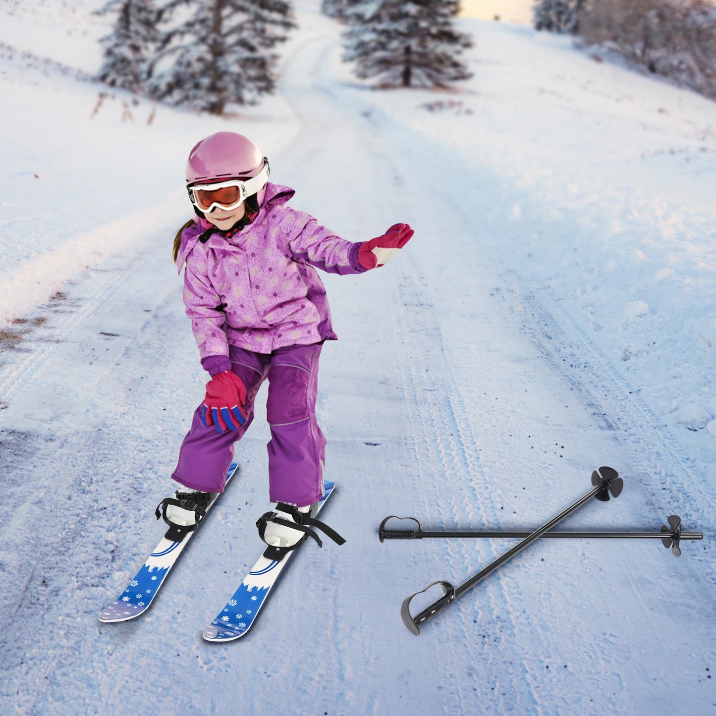 68*6cm Ski Set Kids Skis and Poles Primary Ski Double Board Children's Beginner Snow Skis  for Children Outdoor Snow Recreationa