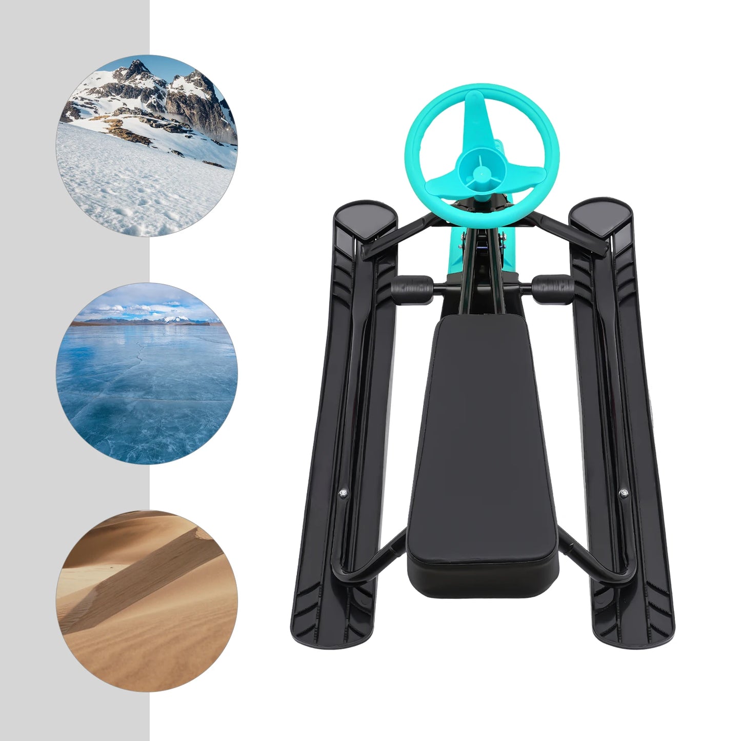 Kids Skis Snowmobiles Snow Racer Sled with Steering Wheel Brake Anti-slip Pedals Grass Sand Skiing Winter Outdoor Entertainment
