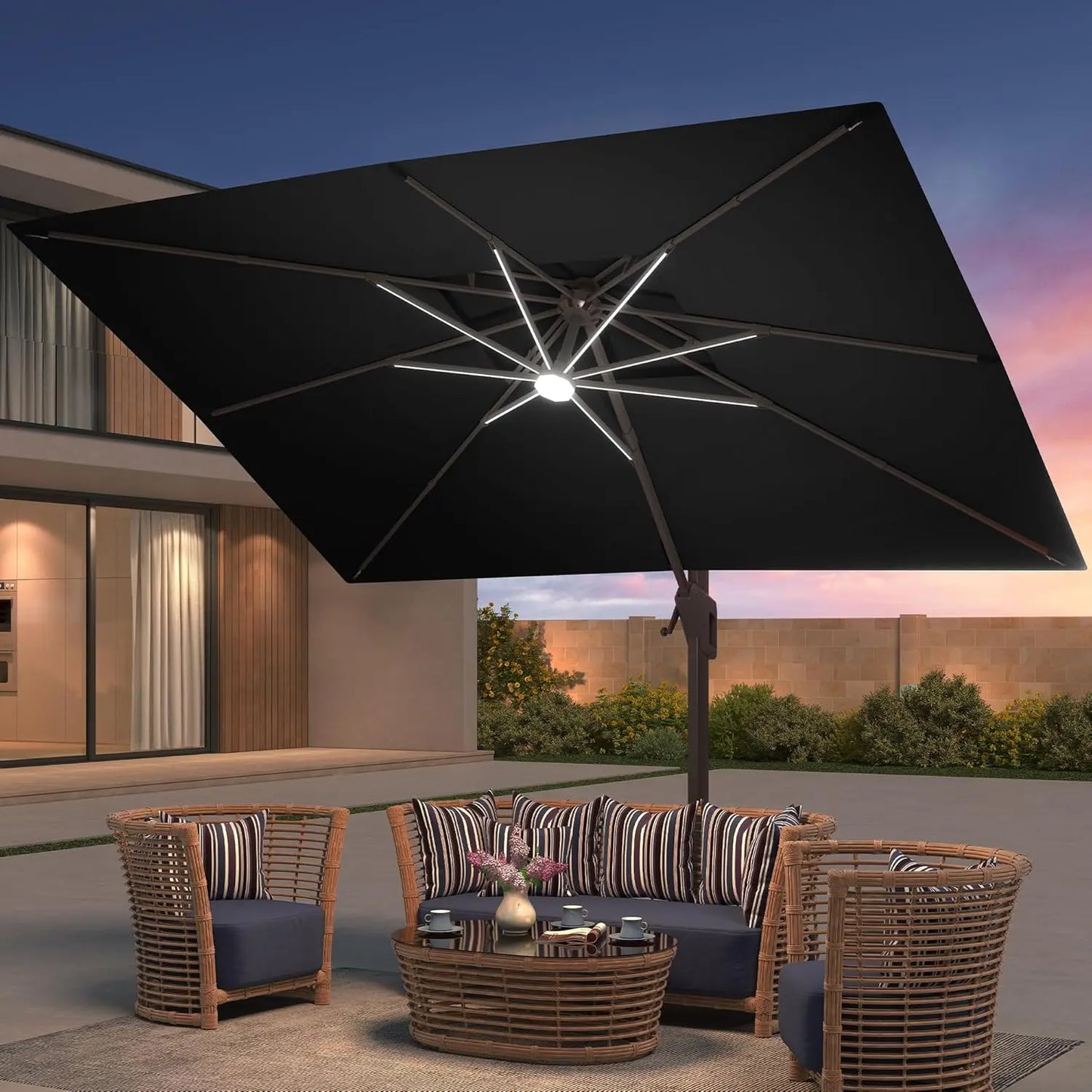 9x12 FT Patio Umbrella with Weighted Base and LED Lights Cantilever Outdoor Large Heavy Duty Rectangle Aluminum, Customized