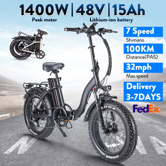 Foldable Ebike for adults 1400W Peak 48V 15AH Li-ion Battery E bike,20 Inch Fat tire,Folding Ebike for Commuter Man Woman