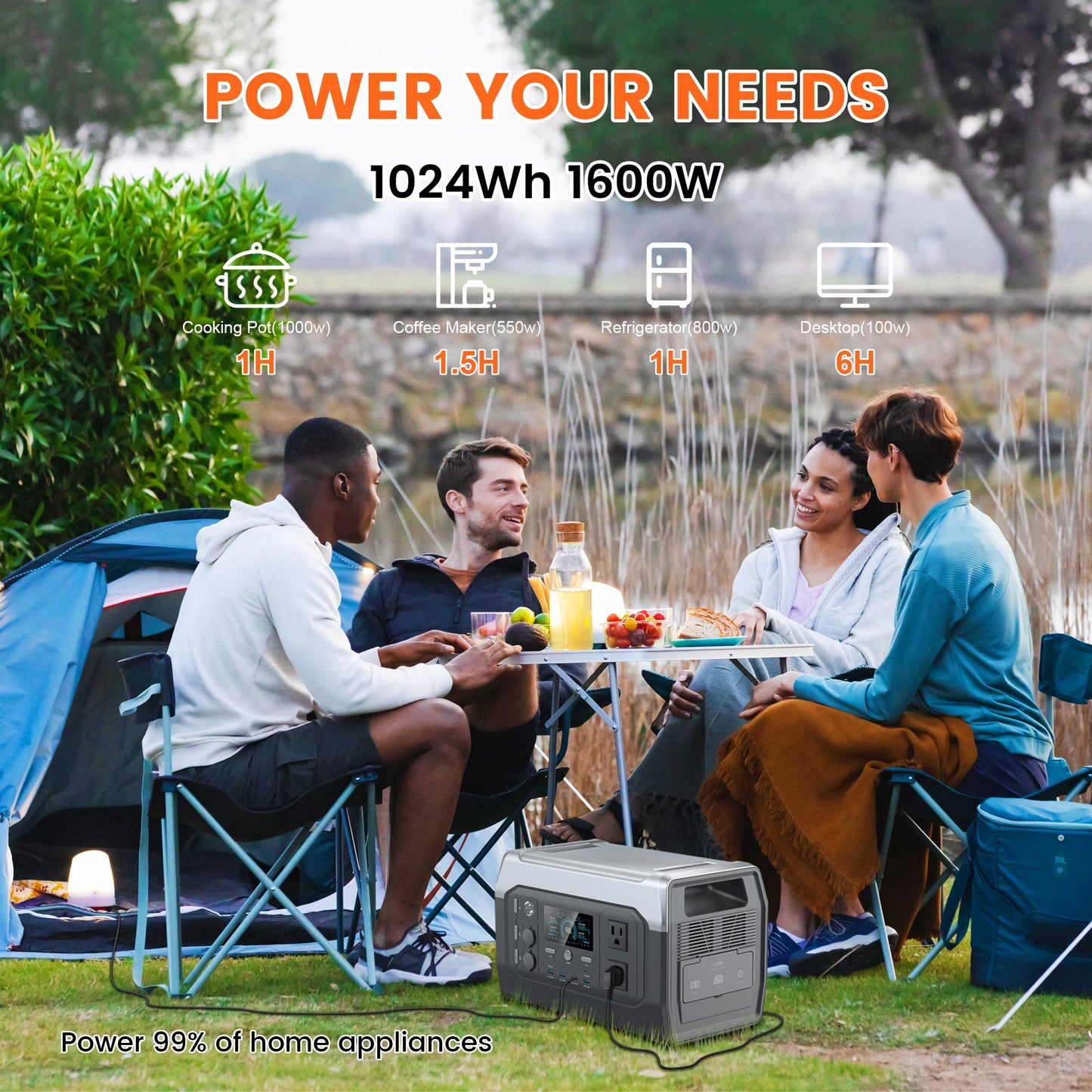 CTOLITY 1600W Camping Portable Power Station AP200L Outdoor Solar Generator 1024Wh Lifepo4 110V 220V AC Outlets Pure Sinve Wave