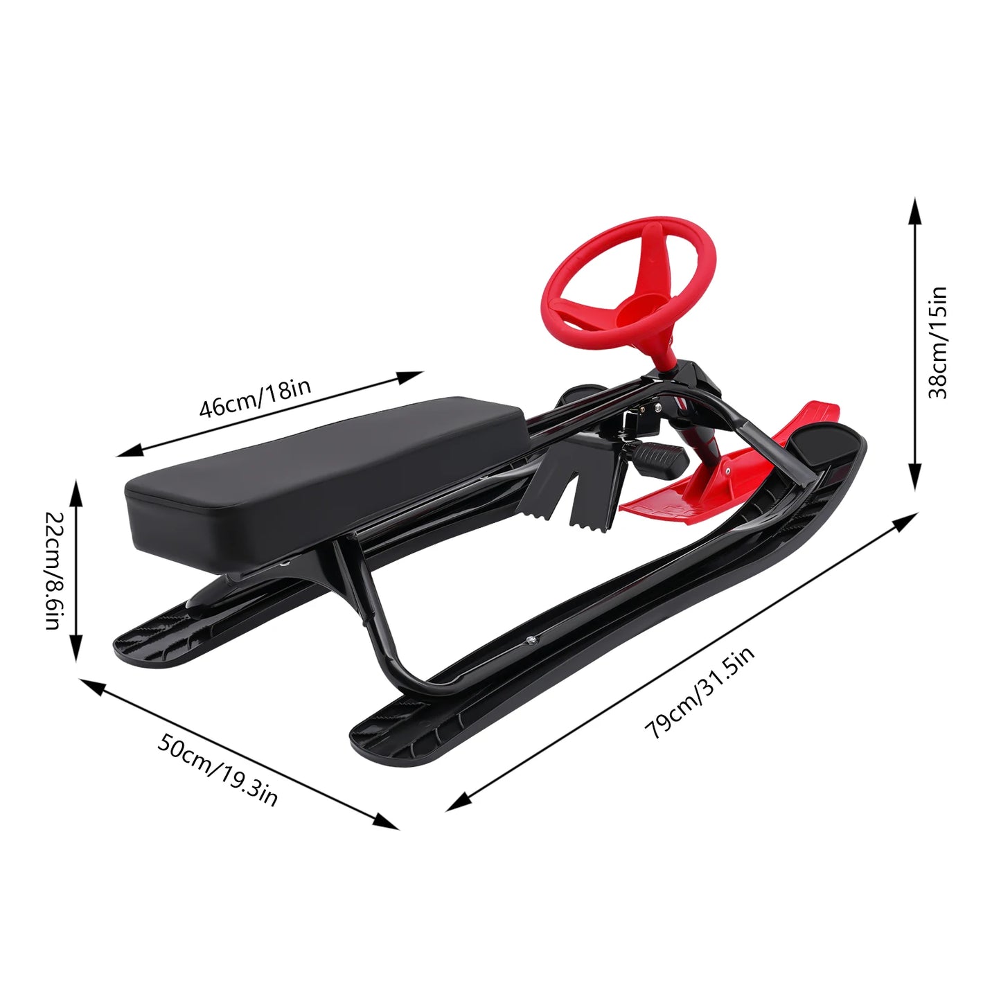 Kids Skis Snowmobiles Snow Racer Sled with Steering Wheel Brake Anti-slip Pedals Grass Sand Skiing Winter Outdoor Entertainment