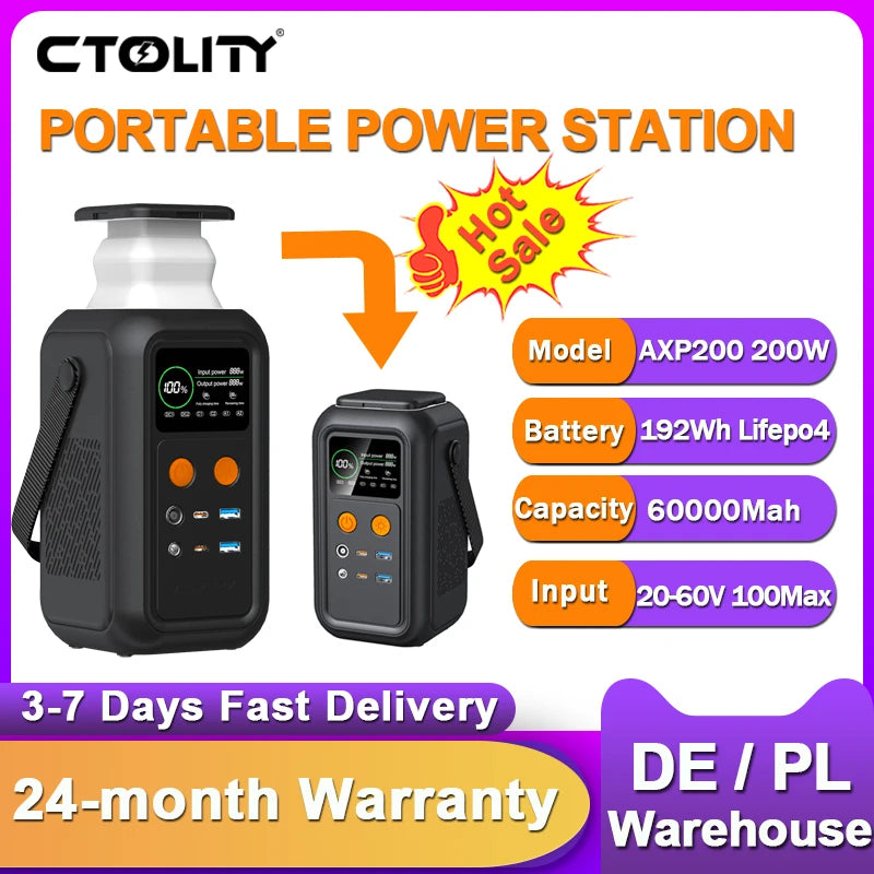 CTOLITY 200W Power Station 192Wh LiFePO4 Portable Charger USB C