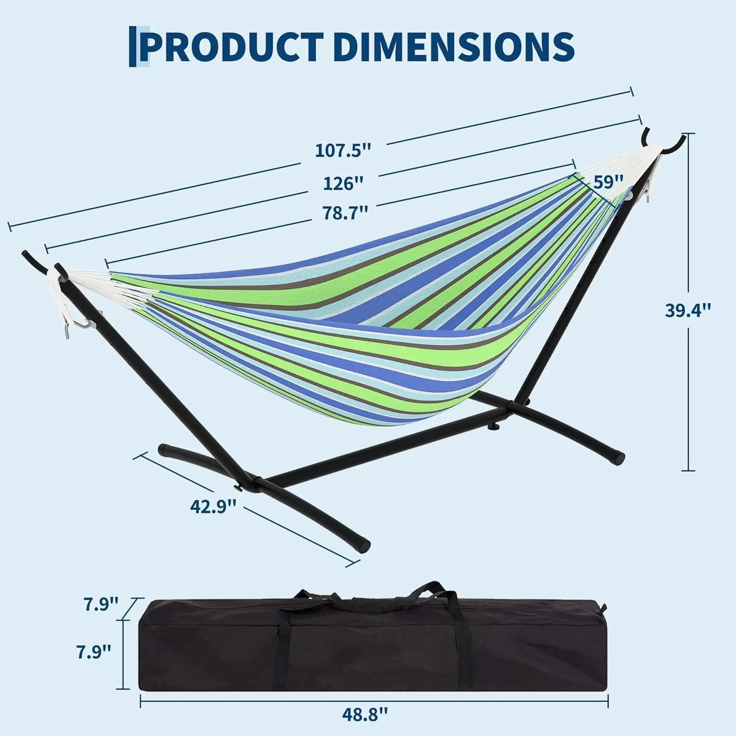Portable Double Hammock With Stand, Heavy-Duty Steel Frame, 450 Lbs