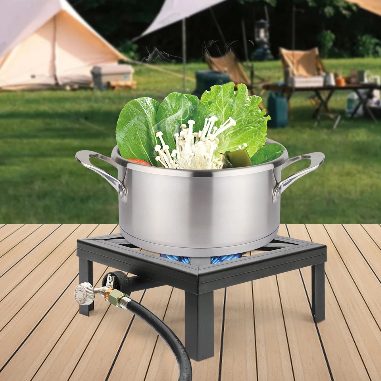 8000W Portable Single Burner Outdoor Gas Stove Propane Cooker with Adjustable 0-20Psi Regulator Hose for Patio Camping BBQ