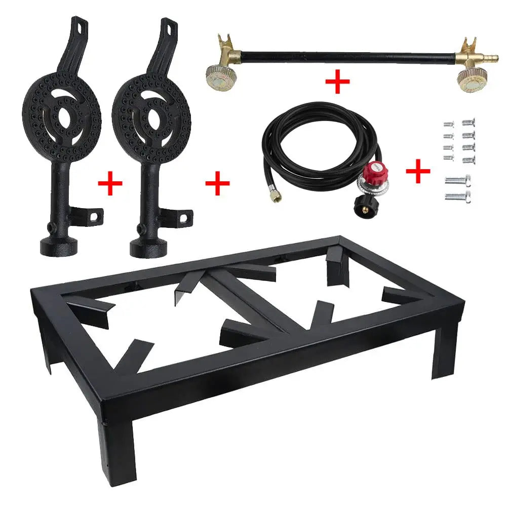 Cast Iron Double Burner Portable Outdoor Camp Stove Propane Gas LPG BBQ Cooker