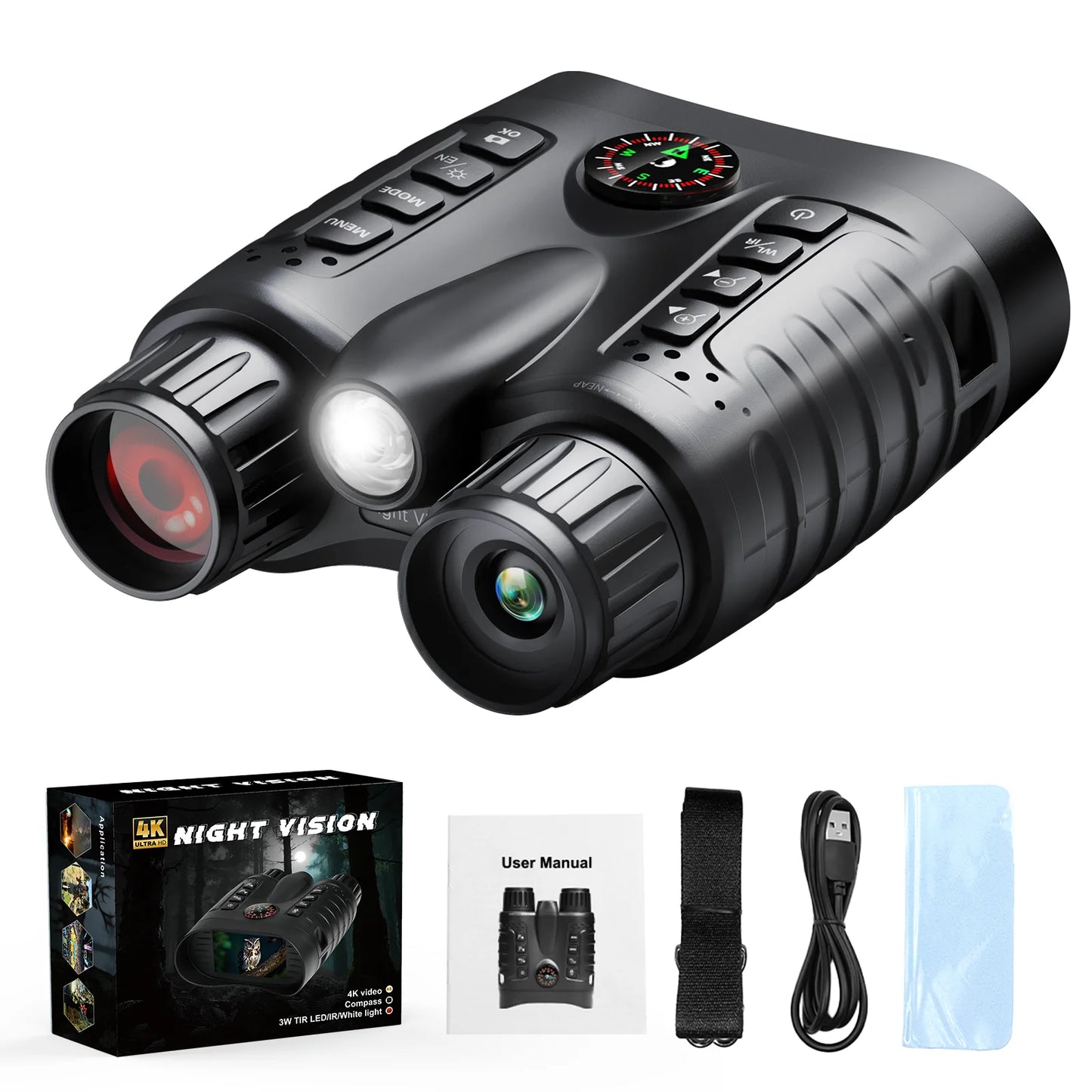 4K Night Vision Binoculars 8X Digital Zoom With Tactical Light 4500mAh Infrared Vision Night Goggle For Hunting Camping Boating