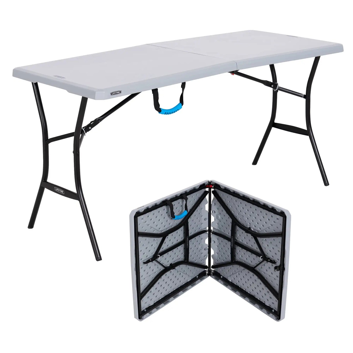 5 Foot Rectangle Fold-in-Half Table, Indoor/Outdoor Essential, Gray, 60.3" x 25.5" (80861)