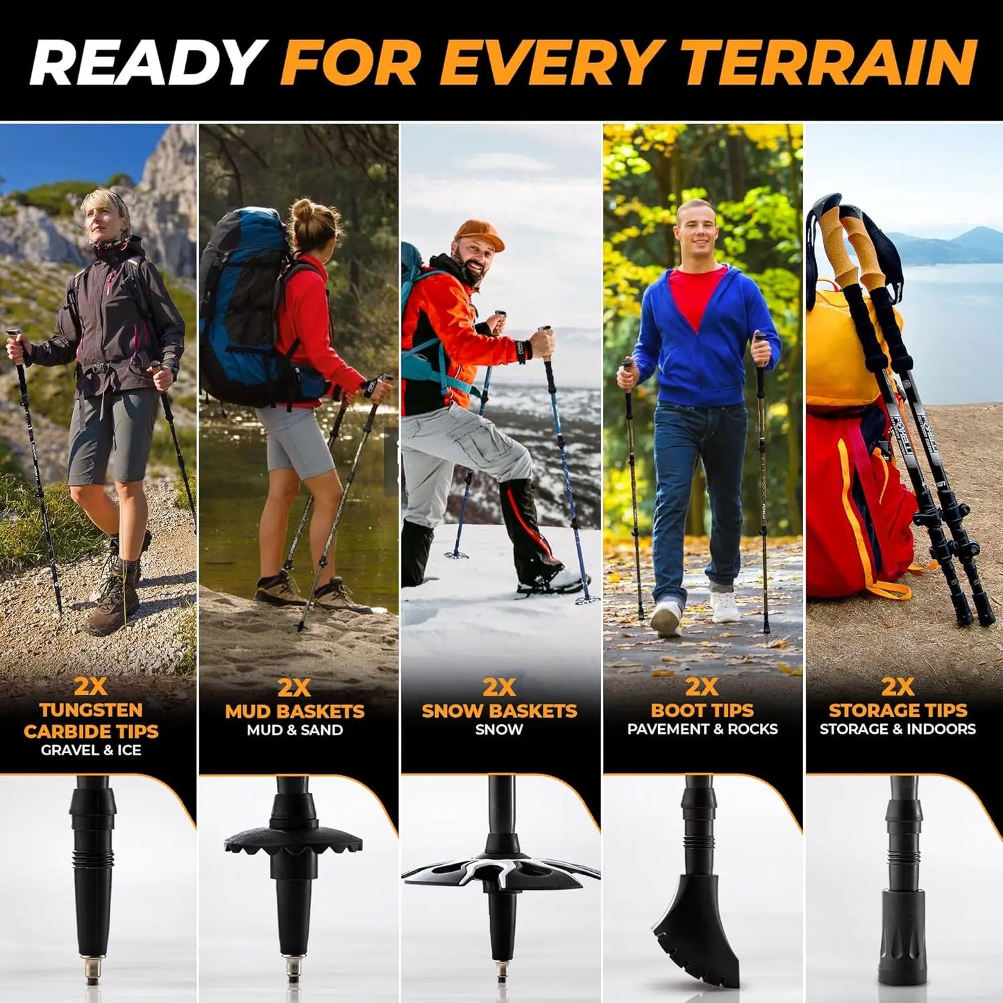 Carbon Fiber Trekking Poles – Lightweight Collapsible Hiking Poles with Cork Grips, Quick Flip Locks