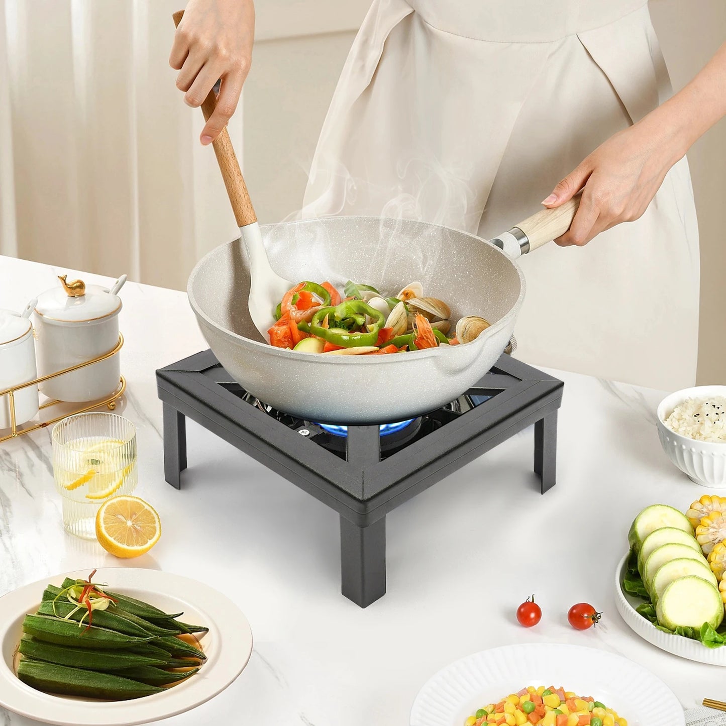 8000W Portable Single Burner Outdoor Gas Stove Propane Cooker with Adjustable 0-20Psi Regulator Hose for Patio Camping BBQ