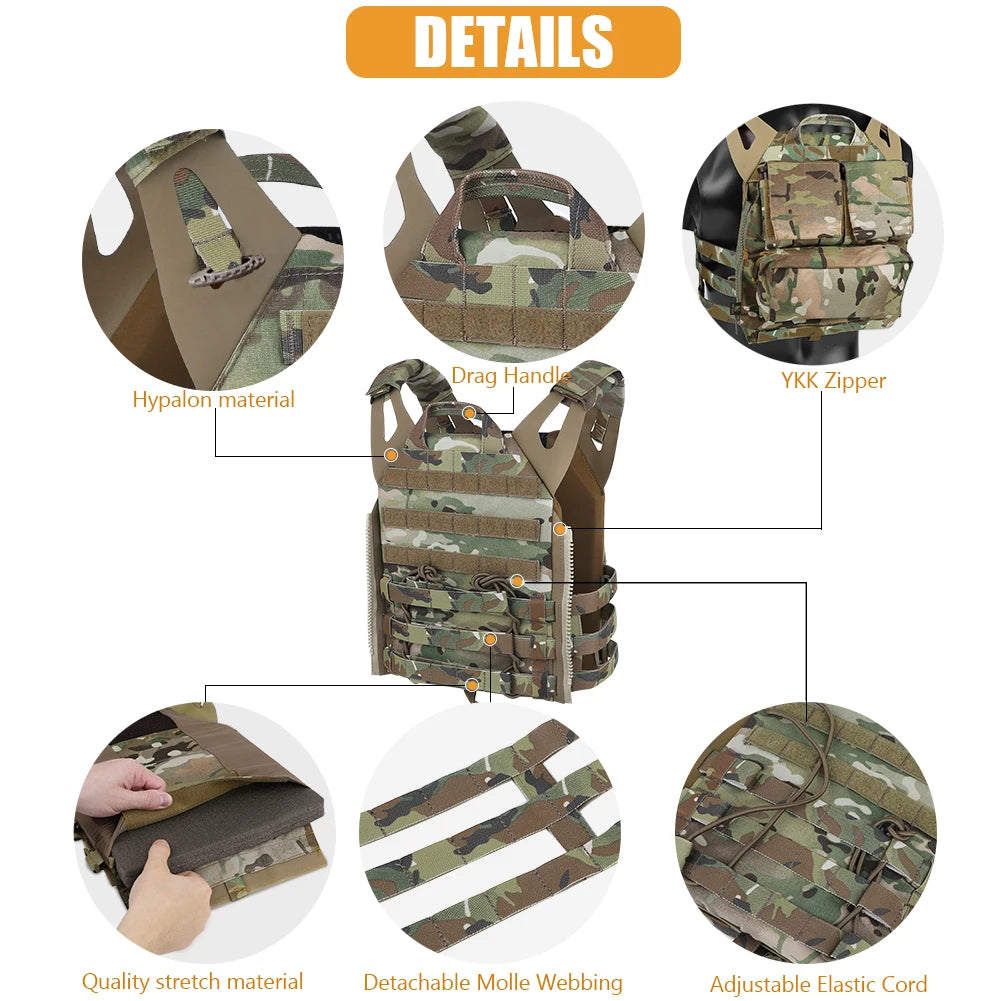 KRYDEX 500D Nylon Tactical Plate Carrier Vest With MOLLE