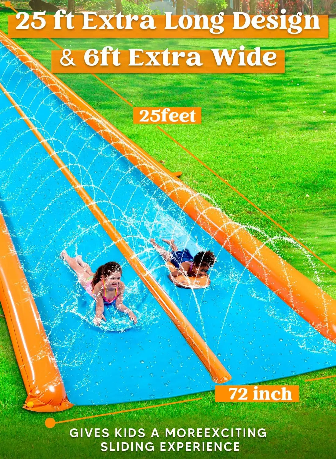 25ft x 6ft Heavy Duty Water Slide with Sprinkler and Inflatable Boards for Outdoor Summer Fun