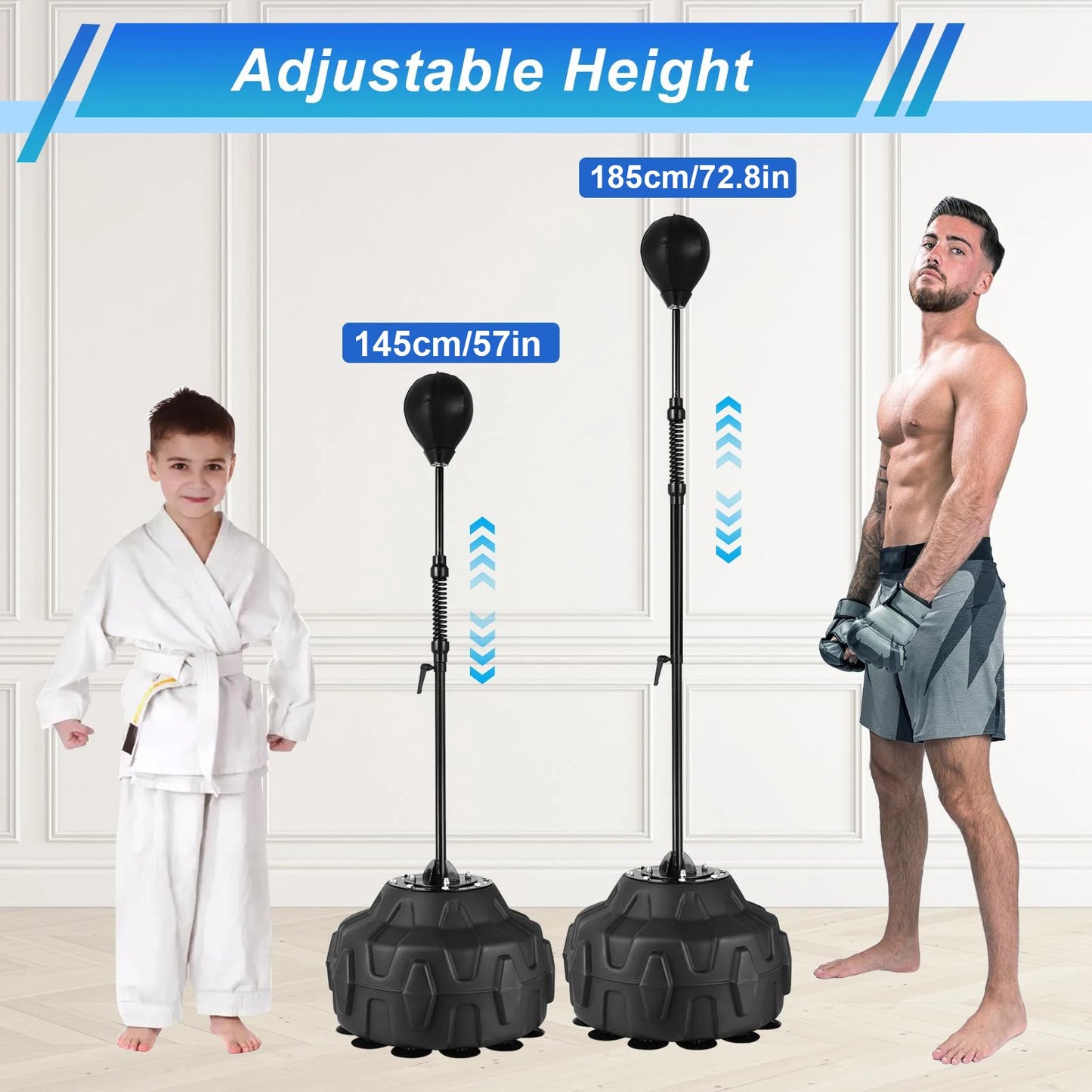 Punching Bag w/Stand Height Adjustable Kickboxing Bags Speed Ball Floor Standing Boxing Equipment for Fitness Training Home Gym