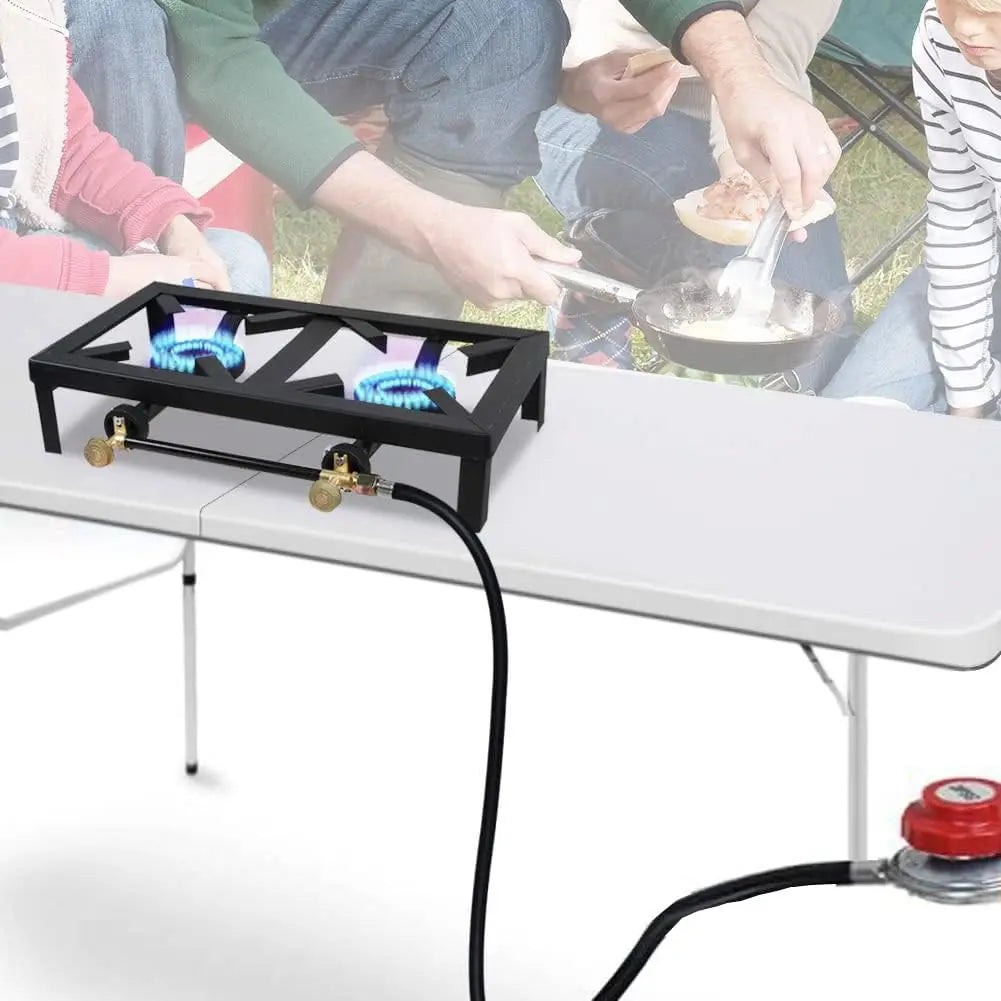 Cast Iron Double Burner Portable Outdoor Camp Stove Propane Gas LPG BBQ Cooker