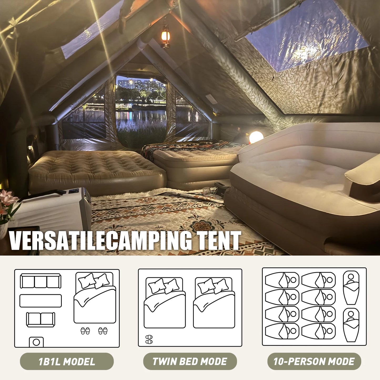 SENLEETO Waterproof Windproof Inflatable Tent For Camping Four Season Glamping