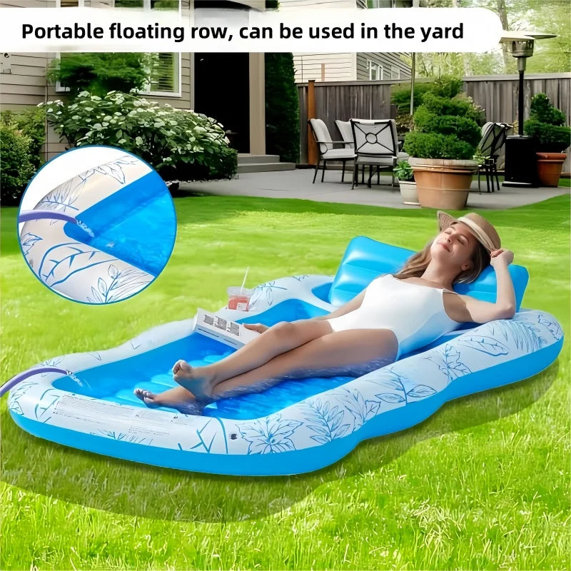 Israeli Double Inflatable Pool Float Mattress 214X145Cm |   Blue White Extra Large Floating Beach Chair for Lawn & Water Relaxatio