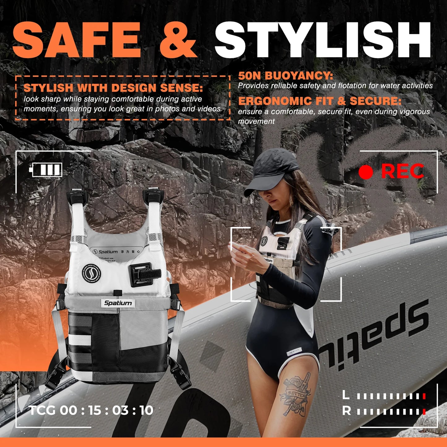 Spatium Life Vest for Adults Kayak KiteSurf Life Jacket Men Women Water Sports Swimming Drifting Collision Avoidance Life Jacket