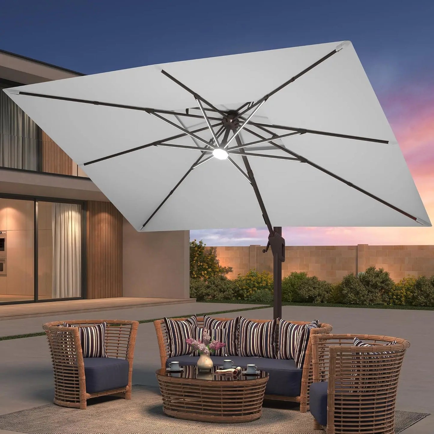 9x12 FT Patio Umbrella with Weighted Base and LED Lights Cantilever Outdoor Large Heavy Duty Rectangle Aluminum, Customized