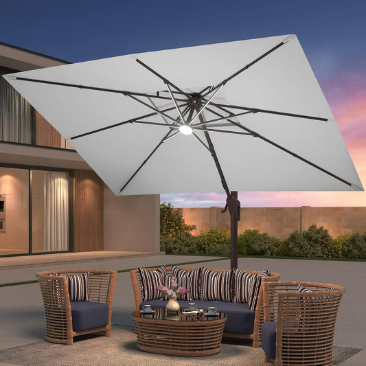 9x12 FT Patio Umbrella with Weighted Base and LED Lights Cantilever Outdoor Large Heavy Duty Rectangle Aluminum, Customized