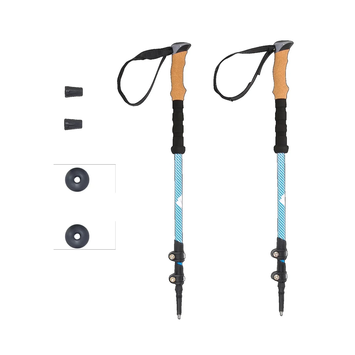 Lightweight Carbon Fiber Trekking Poles Quick Lock Adjustable - 2 Pack with Cork Grip for Hiking & Trail Walking
