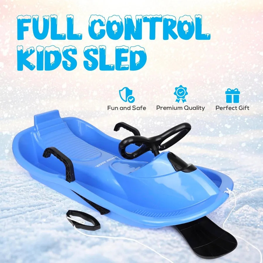 Steerable Snow Sled for Downhill Racing Lightweight Aluminum Frame Red Design Smooth Glide and Easy Control