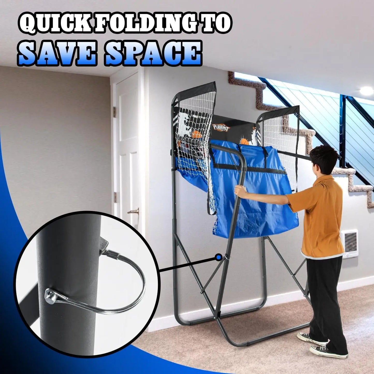 Adjustable Basketball Arcade Game with 8 Modes, LED Display, Foldable Design for Indoor Fun