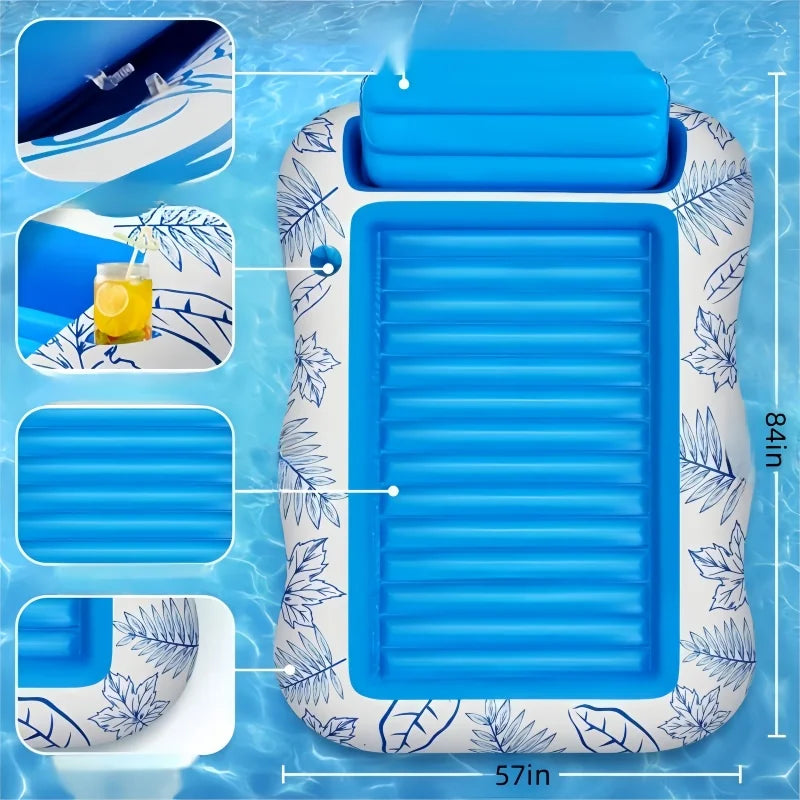 Israeli Double Inflatable Pool Float Mattress 214X145Cm |   Blue White Extra Large Floating Beach Chair for Lawn & Water Relaxatio