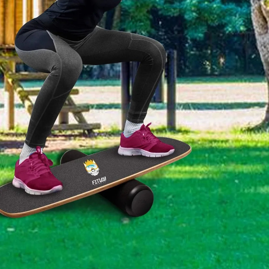 Fitlaya Wooden Balance Board Trainer for Enhanced Fitness Workouts: Ideal for Hockey Skateboarding Surfing and Snowboarding Tra