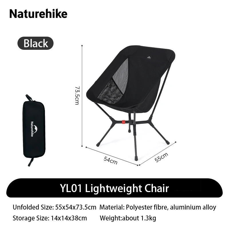Naturehike Ultralight Folding Camping Chair Aluminum Alloy Fishing Chair 200kg Load Portable Compact Backpacking Hiking Chair