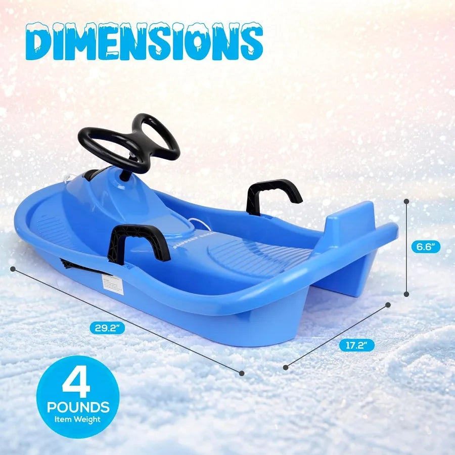Steerable Snow Sled for Downhill Racing Lightweight Aluminum Frame Red Design Smooth Glide and Easy Control