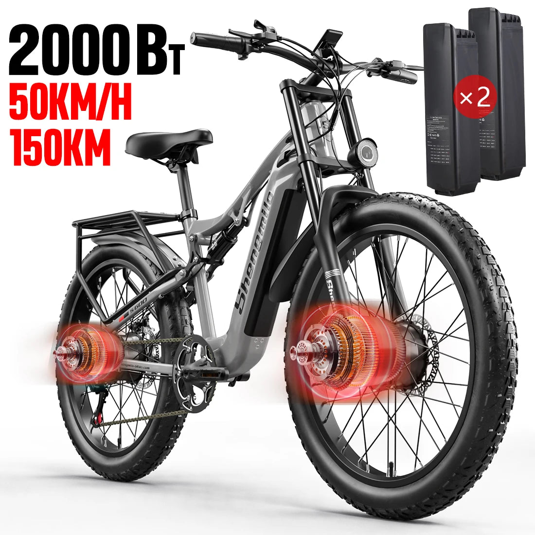 [Sydney Warehouse] Shengmilo S600 2000W Dual Motor 48V 17AH Electric Mountain Bike 26 Inch Adult ebike，Dual Suspension 7 Speed