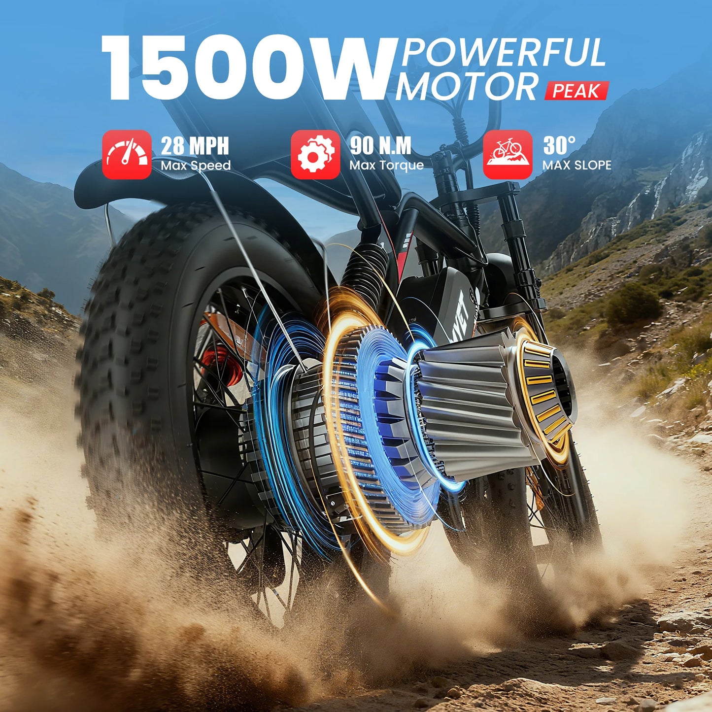 AMYET S8-S Peak 1500W Electric Bike for Adults 48V 20Ah Ebike 30MPH Electric Bicycles Hydraulic Disc Brake Full Suspension Fork