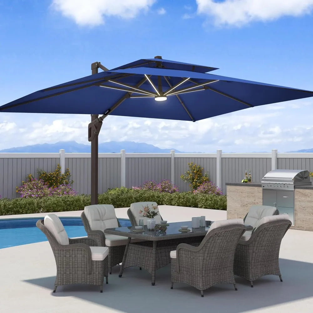 9x12 FT Patio Umbrella with Weighted Base and LED Lights Cantilever Outdoor Large Heavy Duty Rectangle Aluminum, Customized