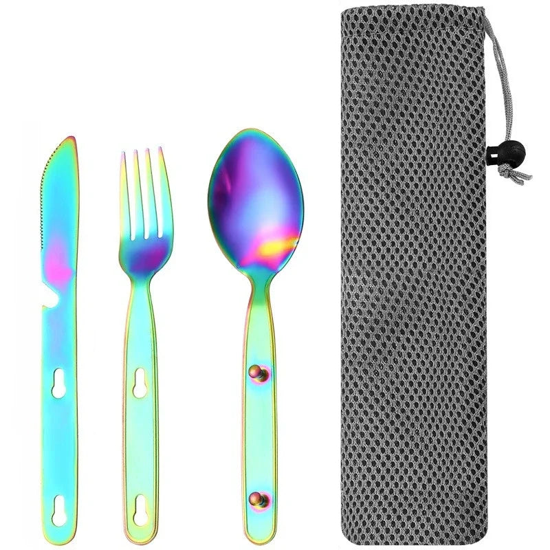 Stainless Steel Folding Camping Cutlery Set Compact Durable for Camping Hiking Picnics BBQs Essential Travel Kit