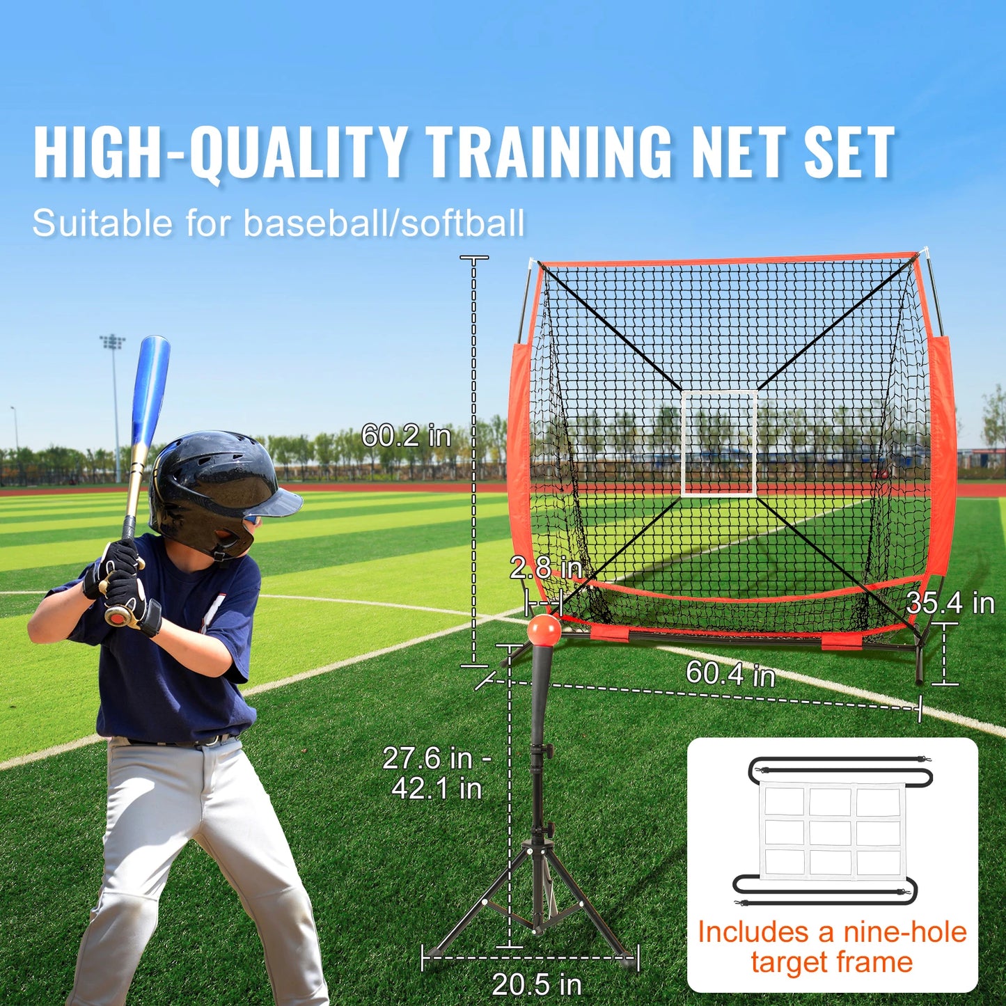 SucceBuy 5x5ft Portable Baseball Softball Practice Net for Hitting Batting Catching Pitching w/ Bow Frame Carry Bag Strike Zone