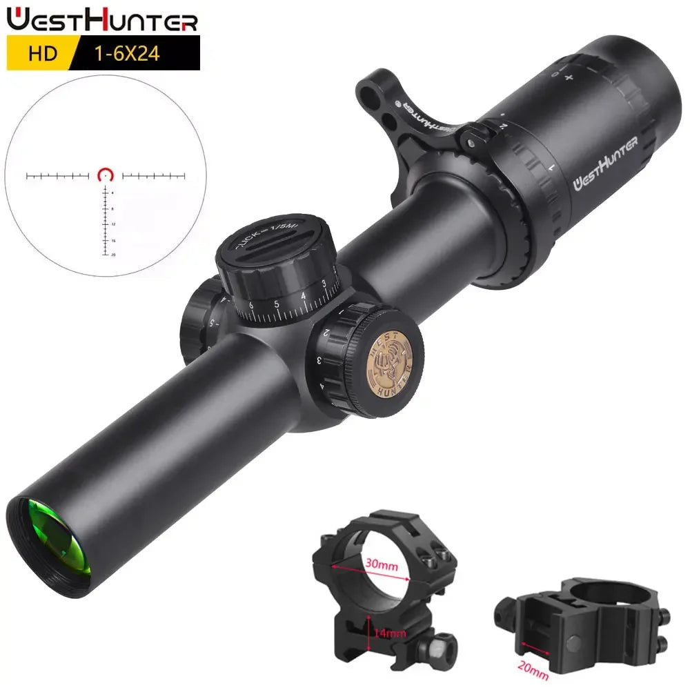 WestHunter HD 1-6X24 IR LPVO Riflescopes R/G Illumination Etched Glass Reticle Hunting Sights Long Eye Relief Optical Sights