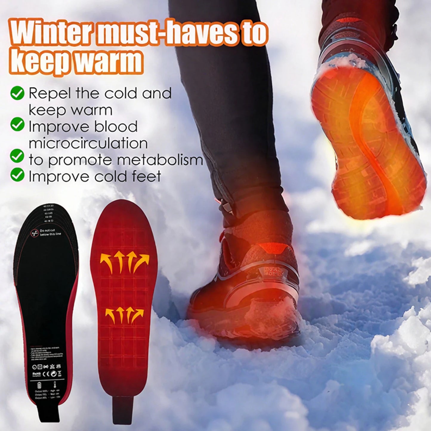 Smart Heated Insoles 3-Temperature Electric Foot Warmer Plantar Insoles with Remote Control Winter Breathable Thermal Shoes Pad